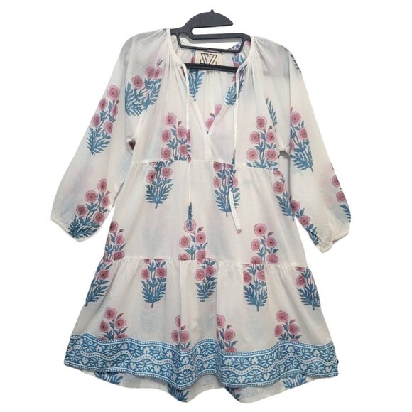 SZ BLOCKPRINTS Tuckernuck Priya Dress Cotton Tiered Mini - Picture 1 of 12